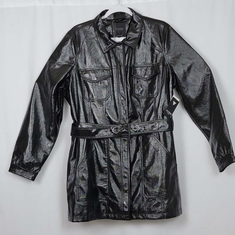 Guess Pax Faux- Black Leather Jacket  W3RL24KBJL0  Womens Size Large New